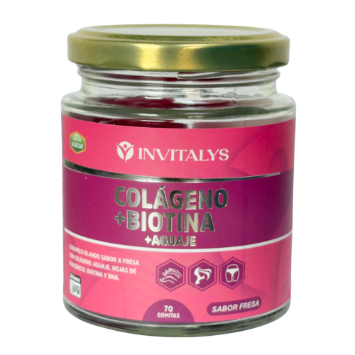 Colágeno + Biotina + Aguaje – Gomitas de Belleza y Vitalidad (Sabor Fresa | 70  unidades)